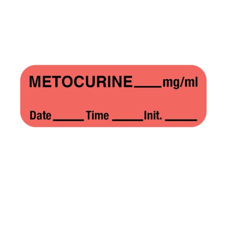 Nevs Label, Metocurine 1/2" x 1-1/2" Flr Red w/Black LANT-1442D